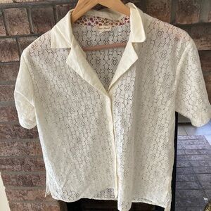 Cream Lace Button-Up Top